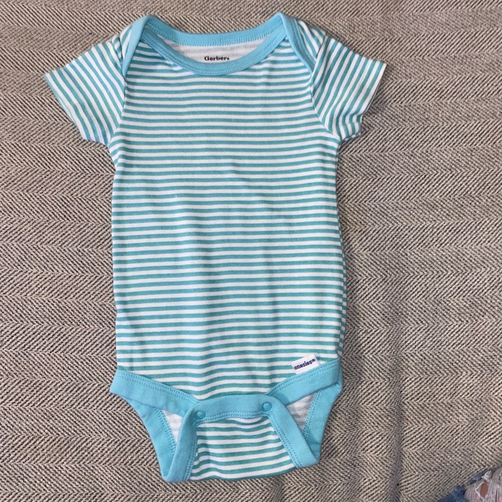 Gerber 0-3M blue and white striped short sleeve bodysuit